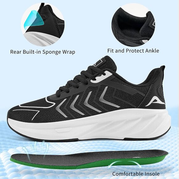 Women's Black Breathable Tennis Shoes Non-Slip Sneakers for Walking & Workout - Picture 5 of 7